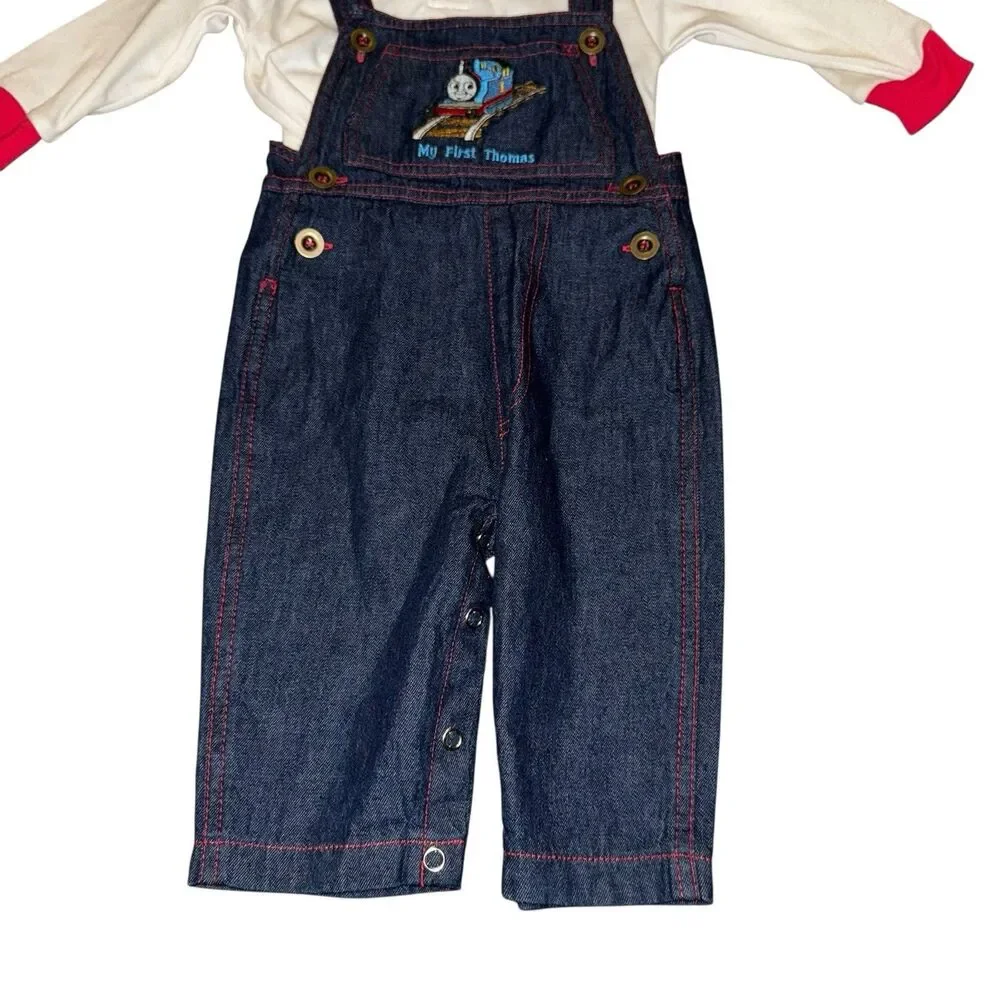 NWT Vintage Y2K Boys Thomas The Train Overalls Denim And Shirt Embroidered‎ 12m